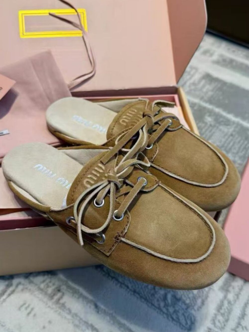 Miu Miu Brown Suede Lace‑Up Mule Slide - Picture 3 of 9